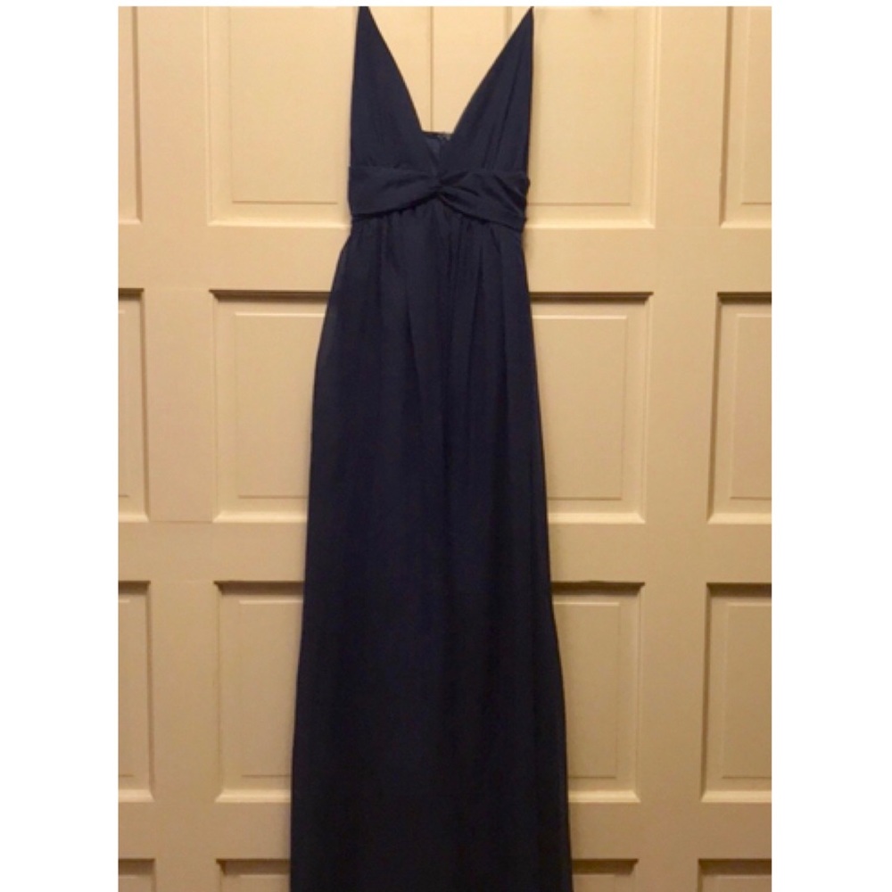 Lulus Navy long dress gala ballgown tie waist L